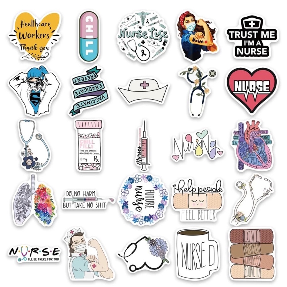 Set of 25 Vinyl Stickers Large Nurses Healthcare Workers Anatomy Stethoscope Lot